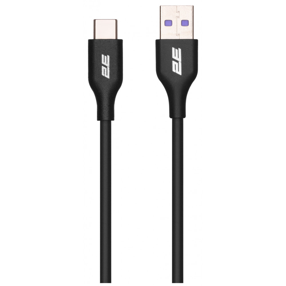 Кабель USB-A > USB-C заряджання/синхронізації 2E 1м, Type-C, Glow, чорний