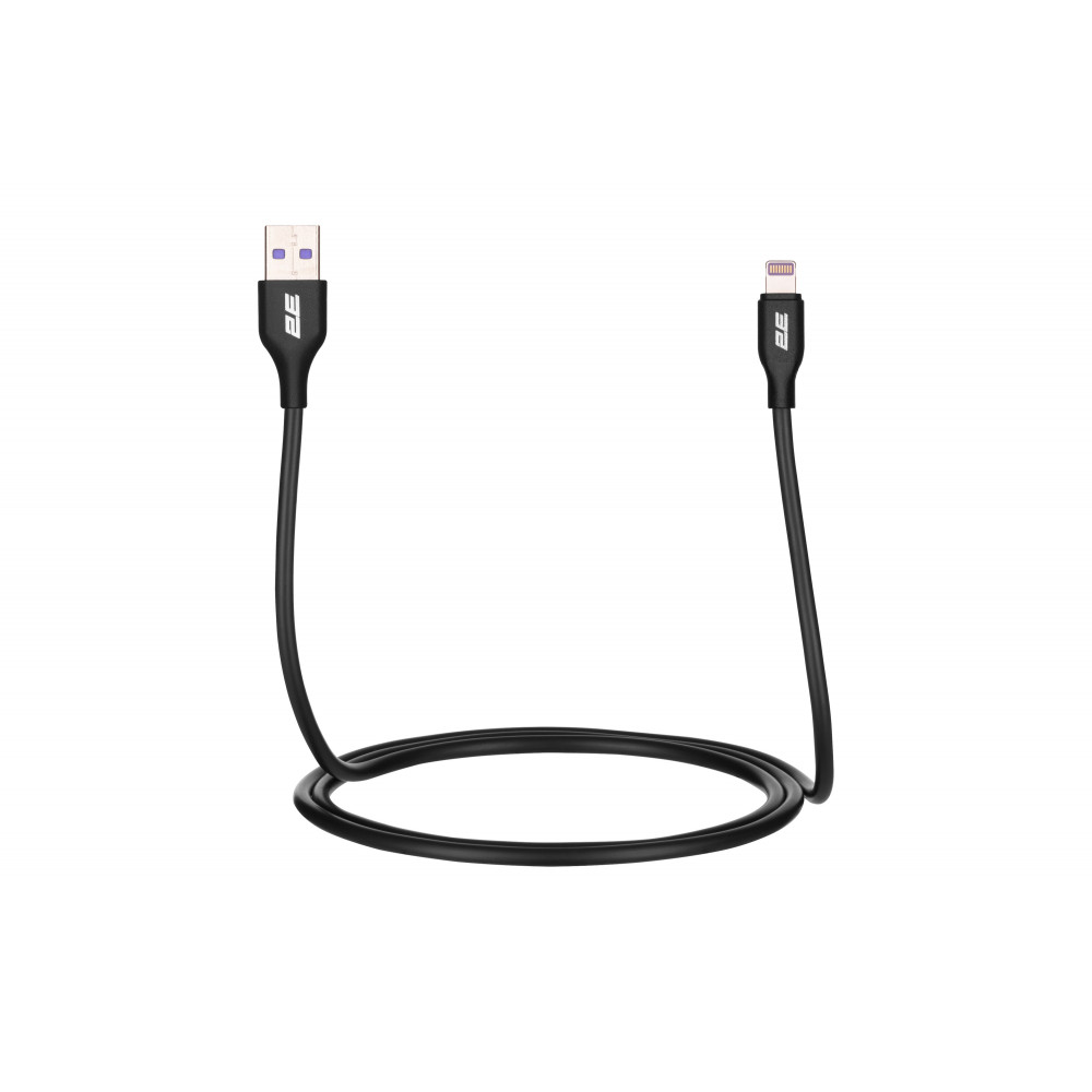 Кабель USB-A > Lightning заряджання/синхронізації 2E 1м, Glow, чорний