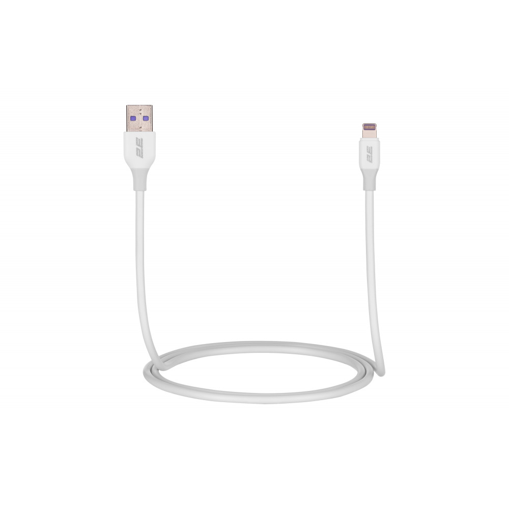 Кабель USB-A > Lightning заряджання/синхронізації 2E 1м, Glow, білий