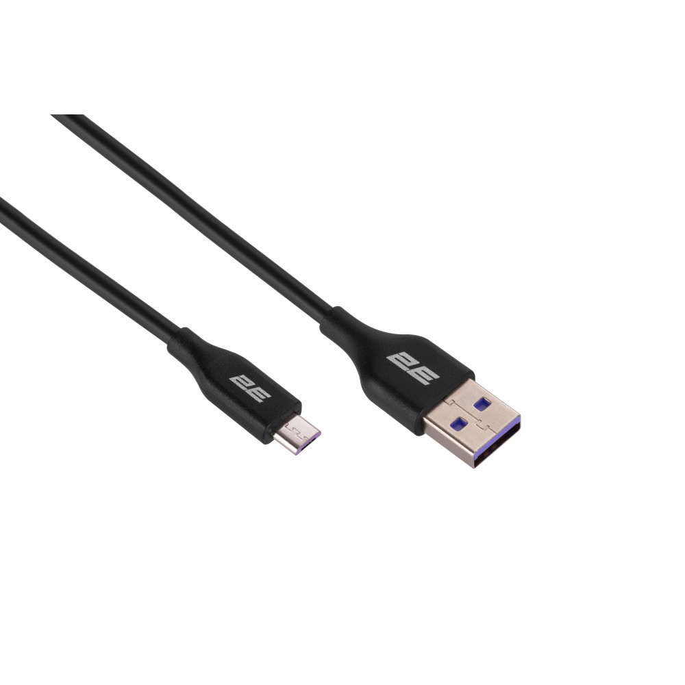 Кабель USB-A > microUSB заряджання/синхронізації 2E 1м, Glow, чорний