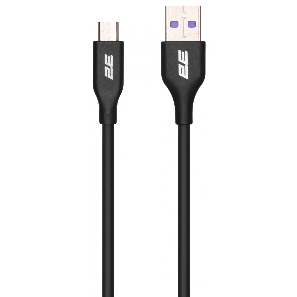 Кабель USB-A > microUSB заряджання/синхронізації 2E 1м, Glow, чорний