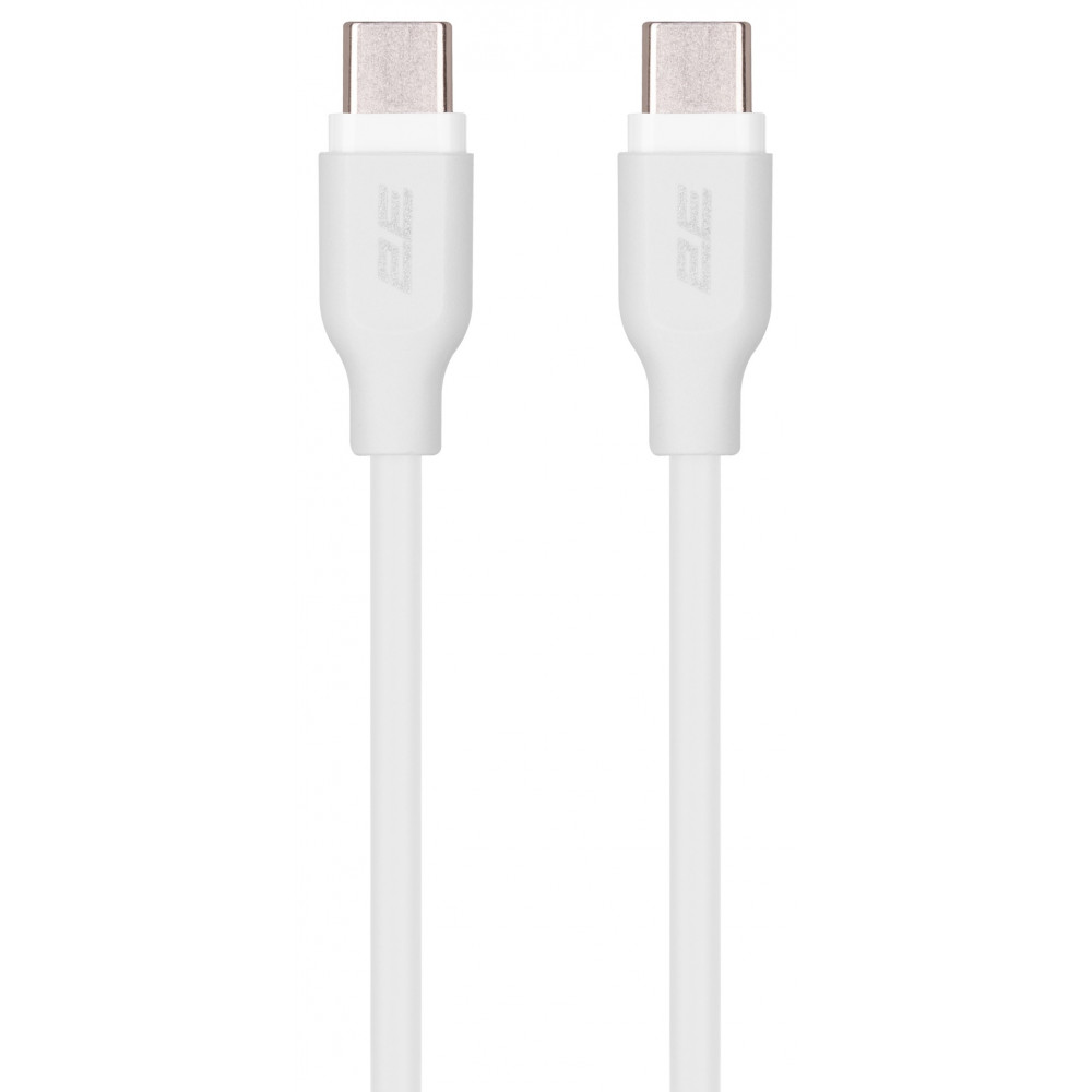 Кабель USB-C > USB-C заряджання/синхронізації 2E 1м, 60Вт Type-C, Glow, білий