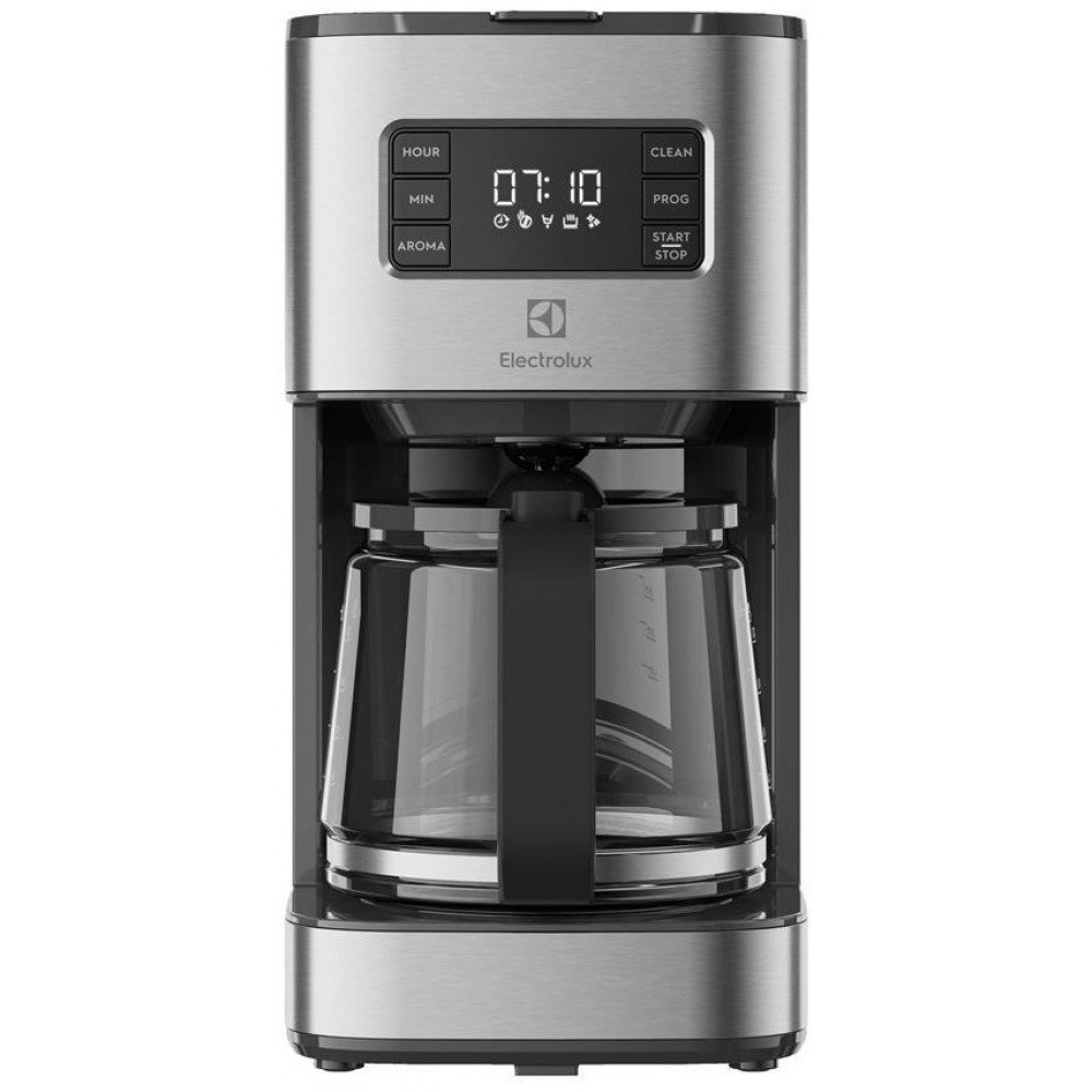 Кавоварка Electrolux крапельна 1.375л, мелена, дисплей, програмований таймер, метал