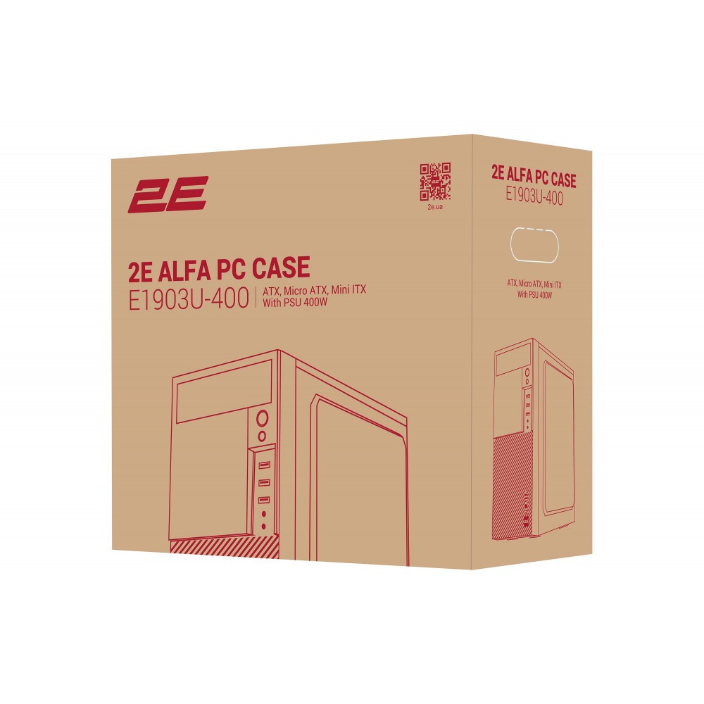 Корпус 2E Alfa E1903U-400 з БЖ 2E ATX400W, 2xUSB3.0, 1xUSB2.0, VGA 320мм, ATX, чорний