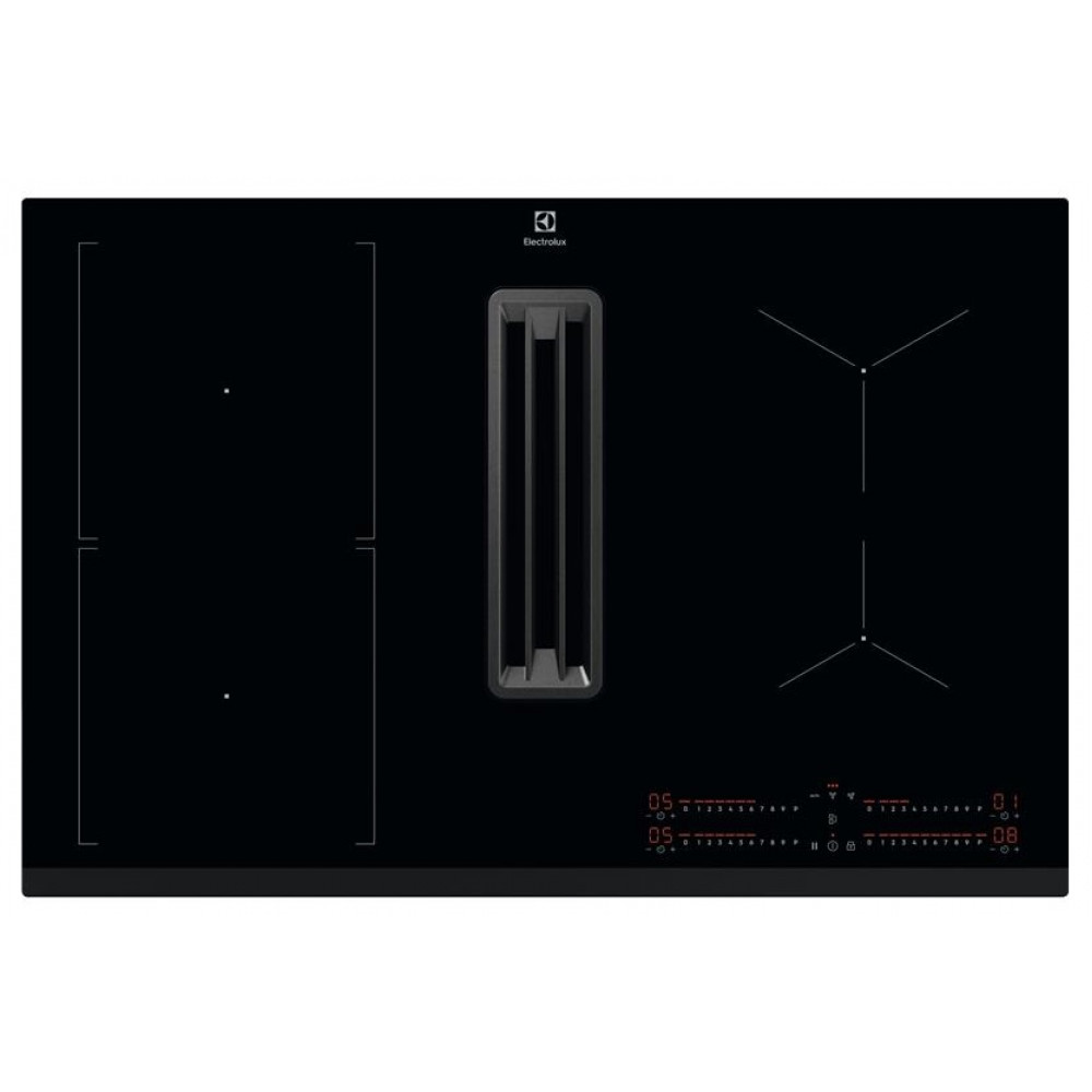 Варильна повверхня Electrolux індукційна, 80см, розширена зона, вбудована витяжка, Hob2Hood, чорний