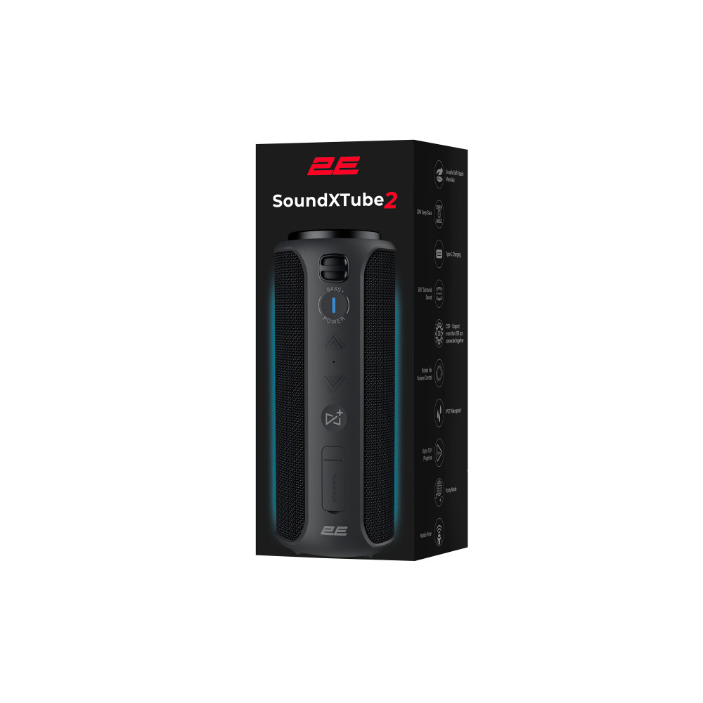 Акустична система 2E SoundXTube2 TWS, MP3, Wireless, Waterproof Black