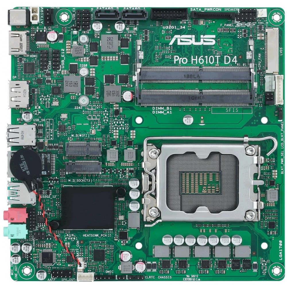 Материнcька плата ASUS PRO H610T D4-CSM s1700 H610 2xDDR4 M.2 HDMI DP LVDS Thin mITX