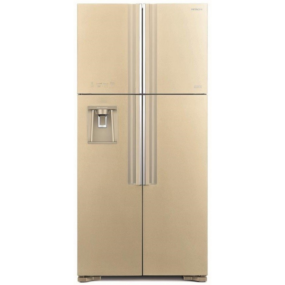 Холодильник Hitachi багатодверний, 184x86х75, холод.відд.-396л, мороз.відд.-144л, 4дв., А+, NF, інв., зона нульова, диспенсер, бежевий (скло)