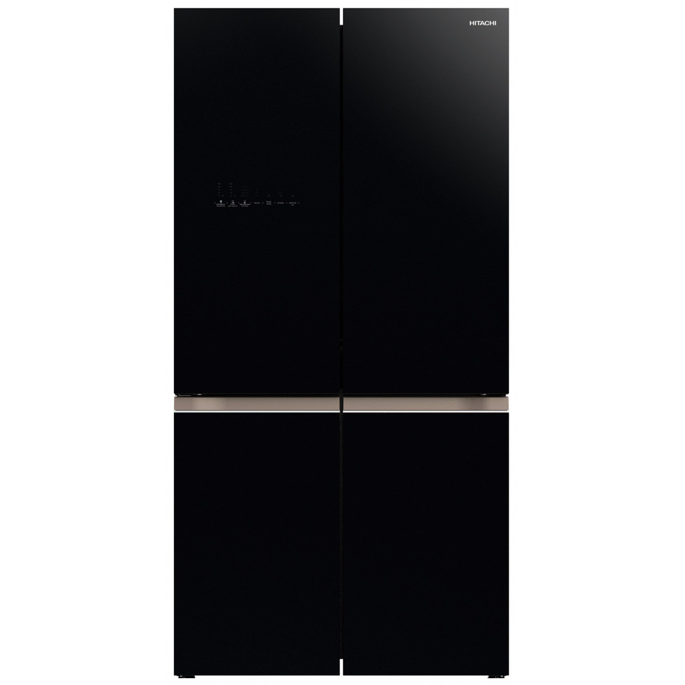 Холодильник Hitachi багатодверний, 184x90х72, холод.відд.-372л, мороз.відд.-196л, 4дв., А+, NF, інв., зона нульова, вакуум, льодоген., чорний (скло)