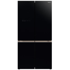 Холодильник Hitachi багатодверний, 184x90х72, холод.відд.-372л, мороз.відд.-196л, 4дв., А+, NF, інв., зона нульова, вакуум, льодоген., чорний (скло)