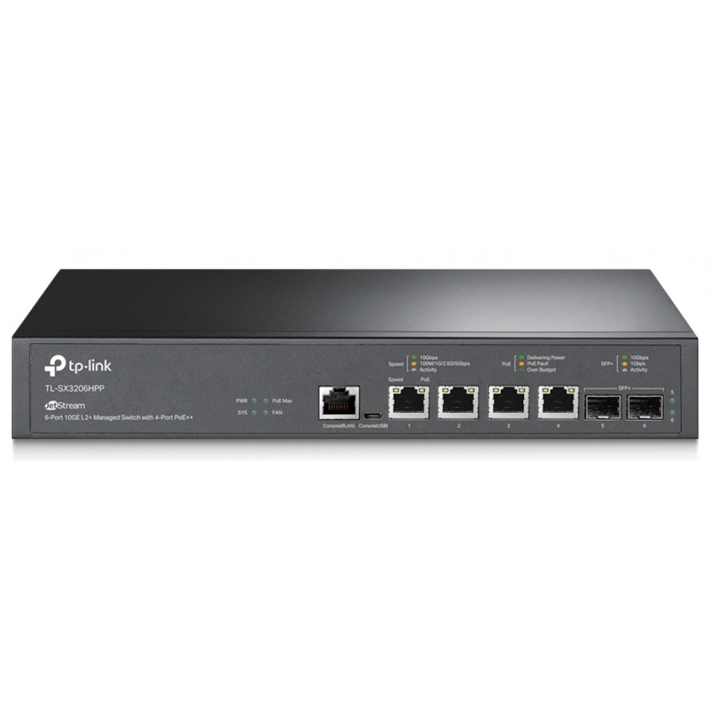 Комутатор TP-LINK TL-SX3206HPP 4x10GE(4xPoE+), 2xSFP+, 200Вт, Керований L2