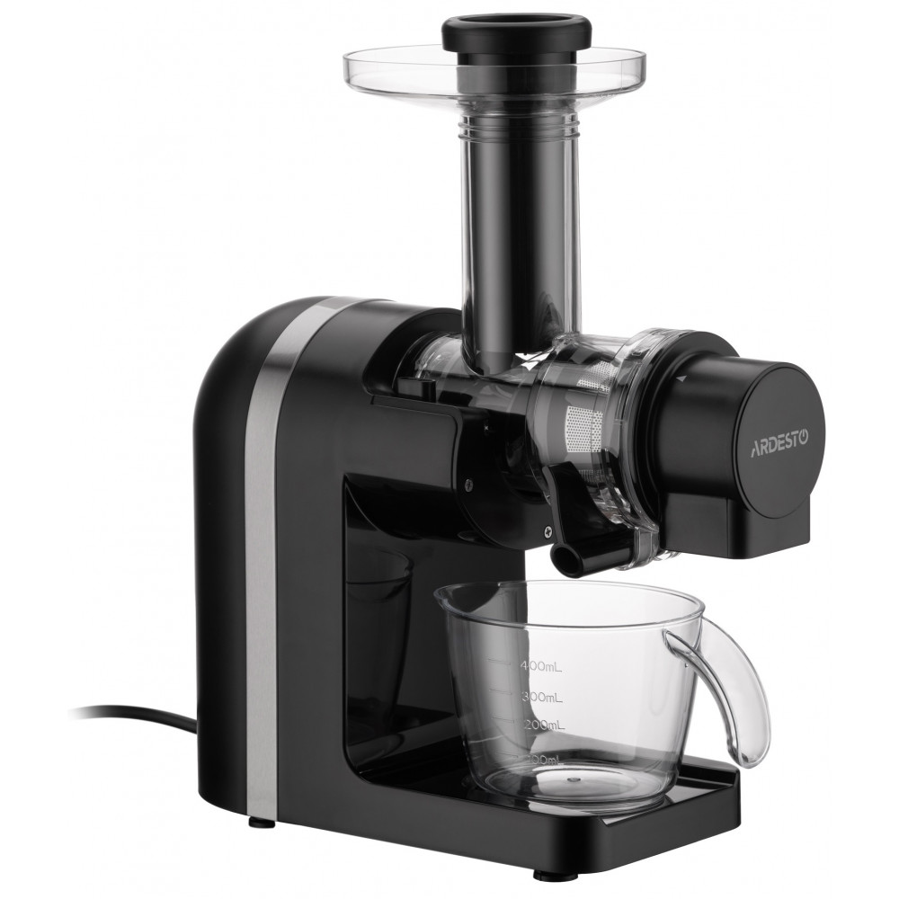 Соковитискач Ardesto шнековий 200Вт, чаша-0.6л, жмих-0.7л, пластик/метал, чорно-сріблястий