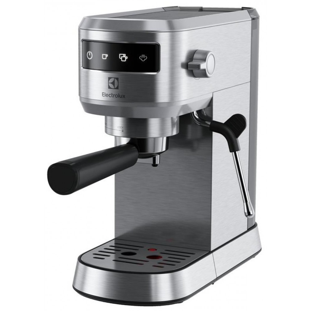 Кавоварка Electrolux ріжкова, 1л, мелена, ручний капуч, LED-дисплей, підігрів чашок, метал