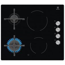 Варильна поверхня Electrolux комбінована (2 газ + 2 склокерам.), 60см, чавун, чорний