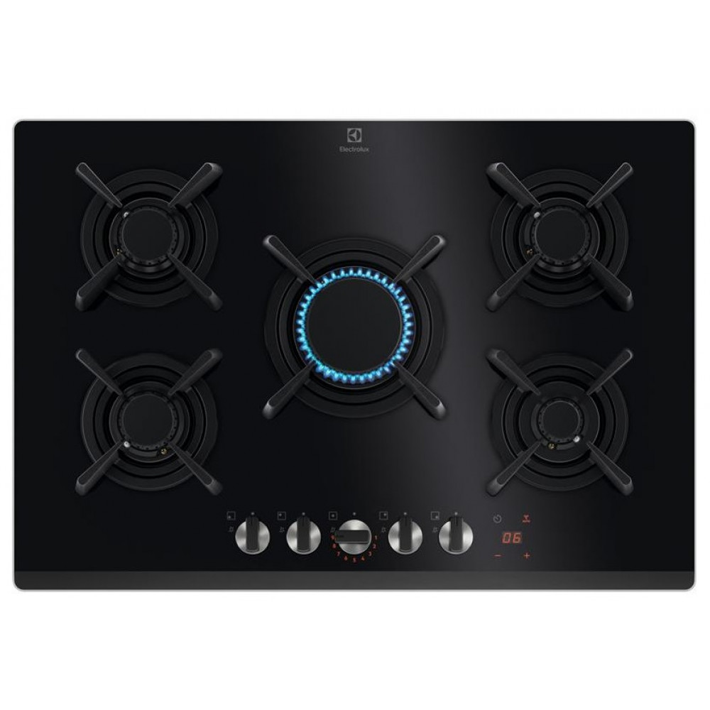Варильна поверхня Electrolux газова на склі, 75см, чавун, електрон. керування, Hob2Hood, чорний