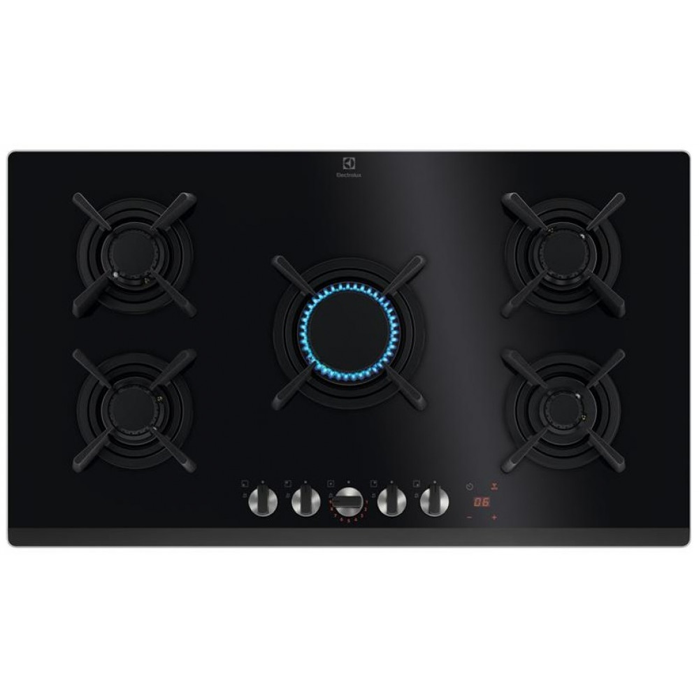 Варильна поверхня Electrolux газова на склі, 90см, чавун, електрон. керування, Hob2Hood, чорний