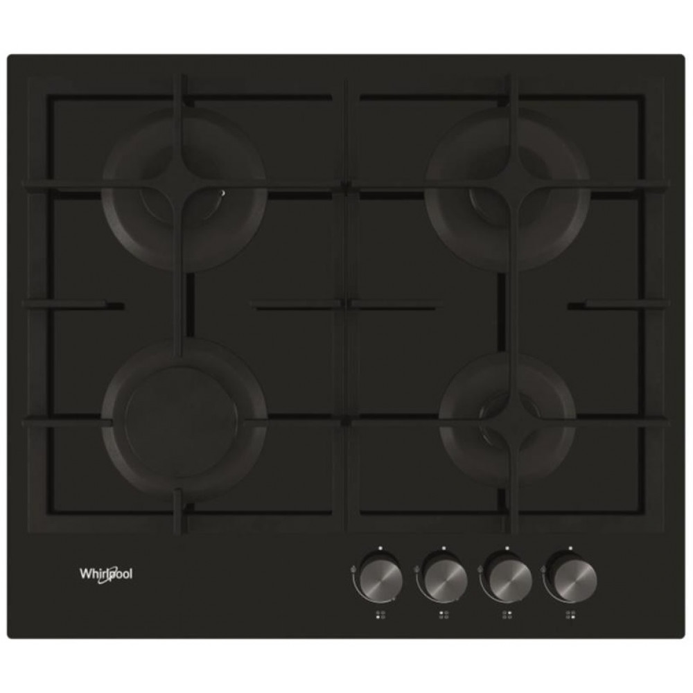Варильна поверхня Whirlpool газова на склі, 60см, чавун, турбо-конфорка, чорний