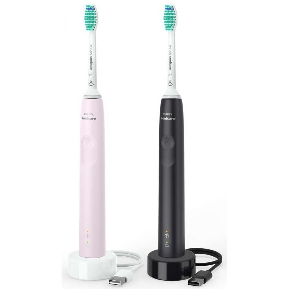 Щітка зубна електр. Philips, Sonicare 3100 series, набір , 31т. колив/хв, насадок-1, 2 шт в наборі, рожевий, чорний