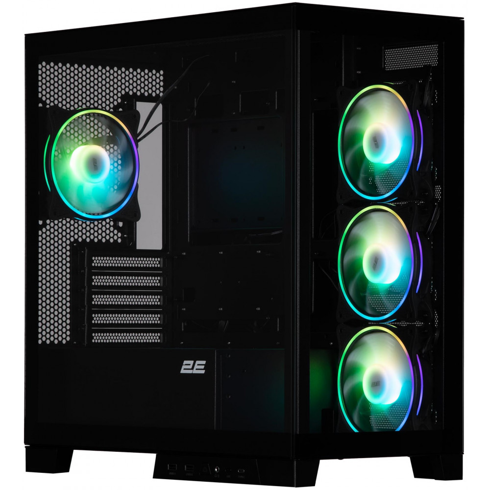 Корпус 2E GAMING Fantom GK701B без БЖ 2xUSB3.0, 1xUSBType-C, 4x120мм ARGB, VGA 400мм, LCS ready, контролер з пультом, TG Side/Front Panel, mATX, чорний