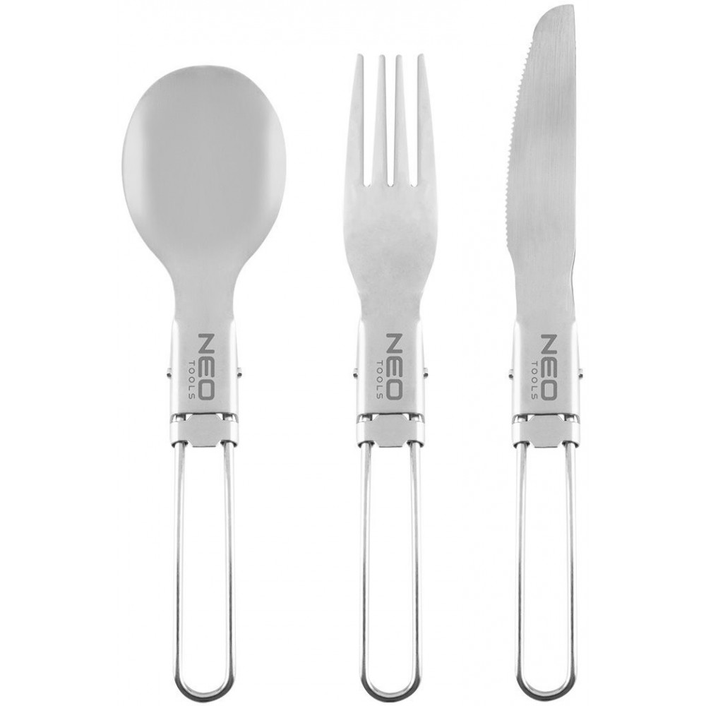 Набір посуду туристичного Neo Tools, 3в1, складані ніж,ложка,вилка, сертифікат LFGB, чохол, 0.07кг