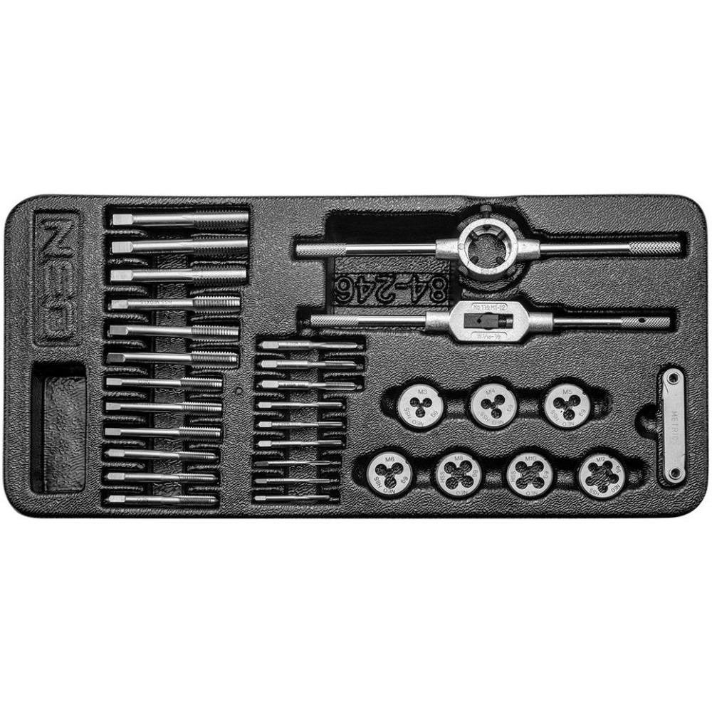 Плашки та мітчики Neo Tools, набір 31шт, M3-M12