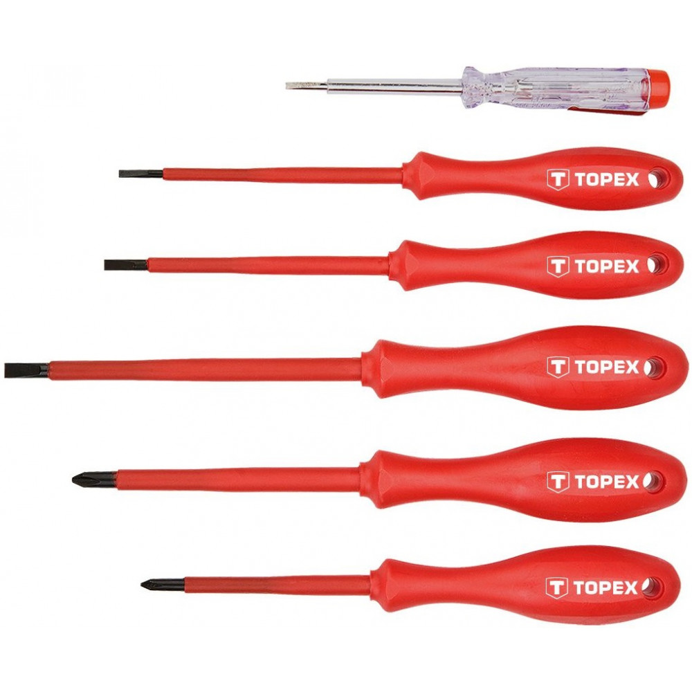 Викрутки TOPEX набір 6шт, діелектричні, тестер напруги, SL,PH, сталь CrMo