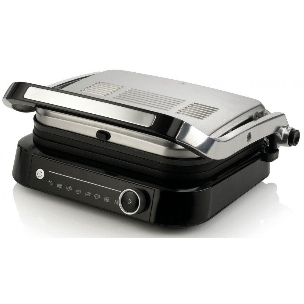 Гриль Gorenje прижимний 2100Вт, темп. режимів-7, з`ємні пластини, розкриття на 180°, метал, сірий