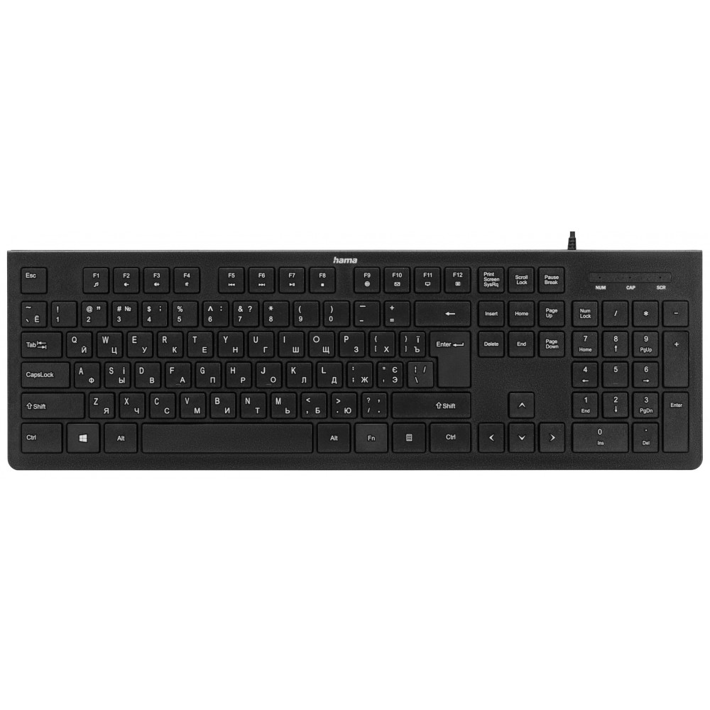 Клавіатура мембранна Hama KC-200, 105key, USB-A, EN/UKR/RU, чорний