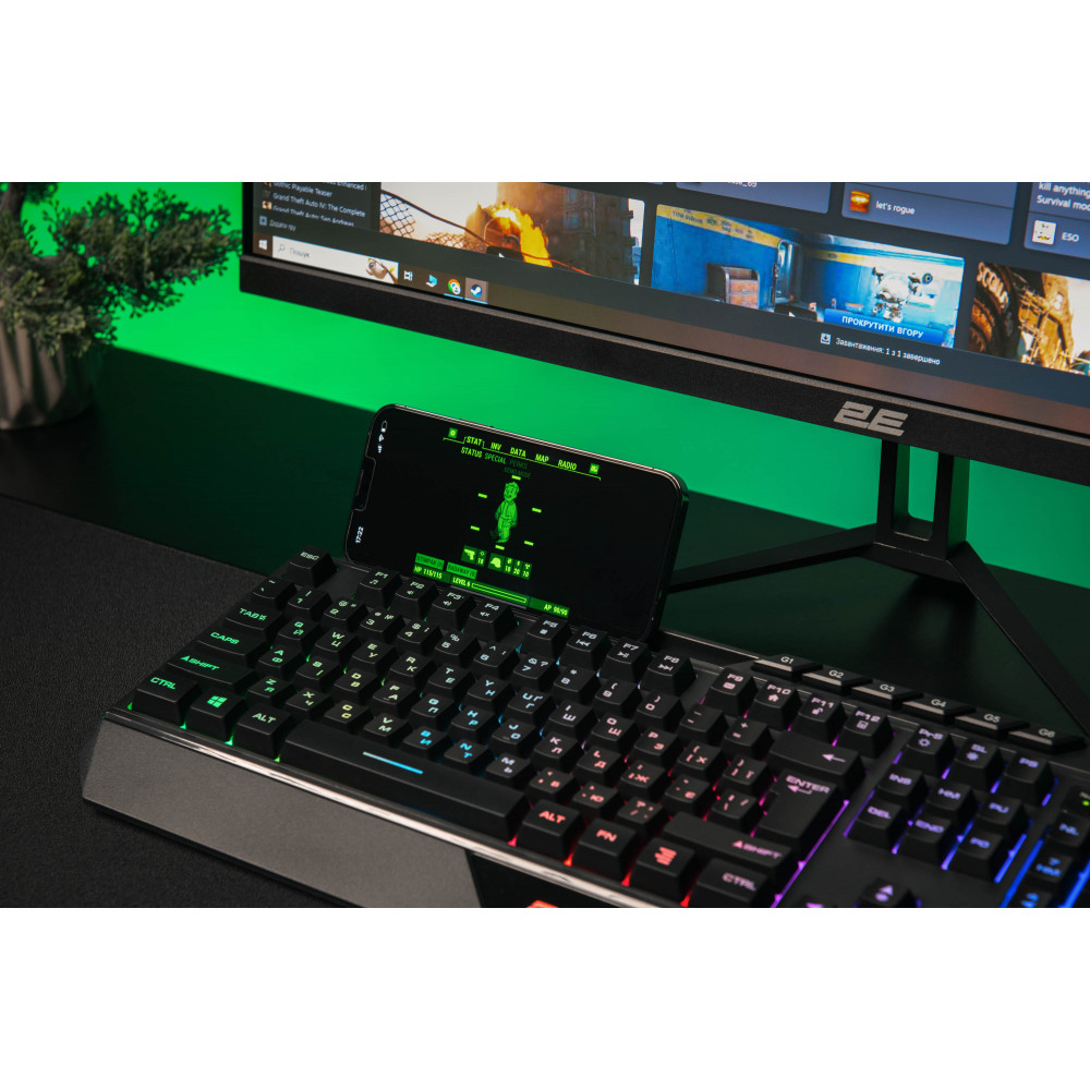 Клавіатура мембранна 2E GAMING KG315 110key, USB-A, EN/UA, RGB, чорний