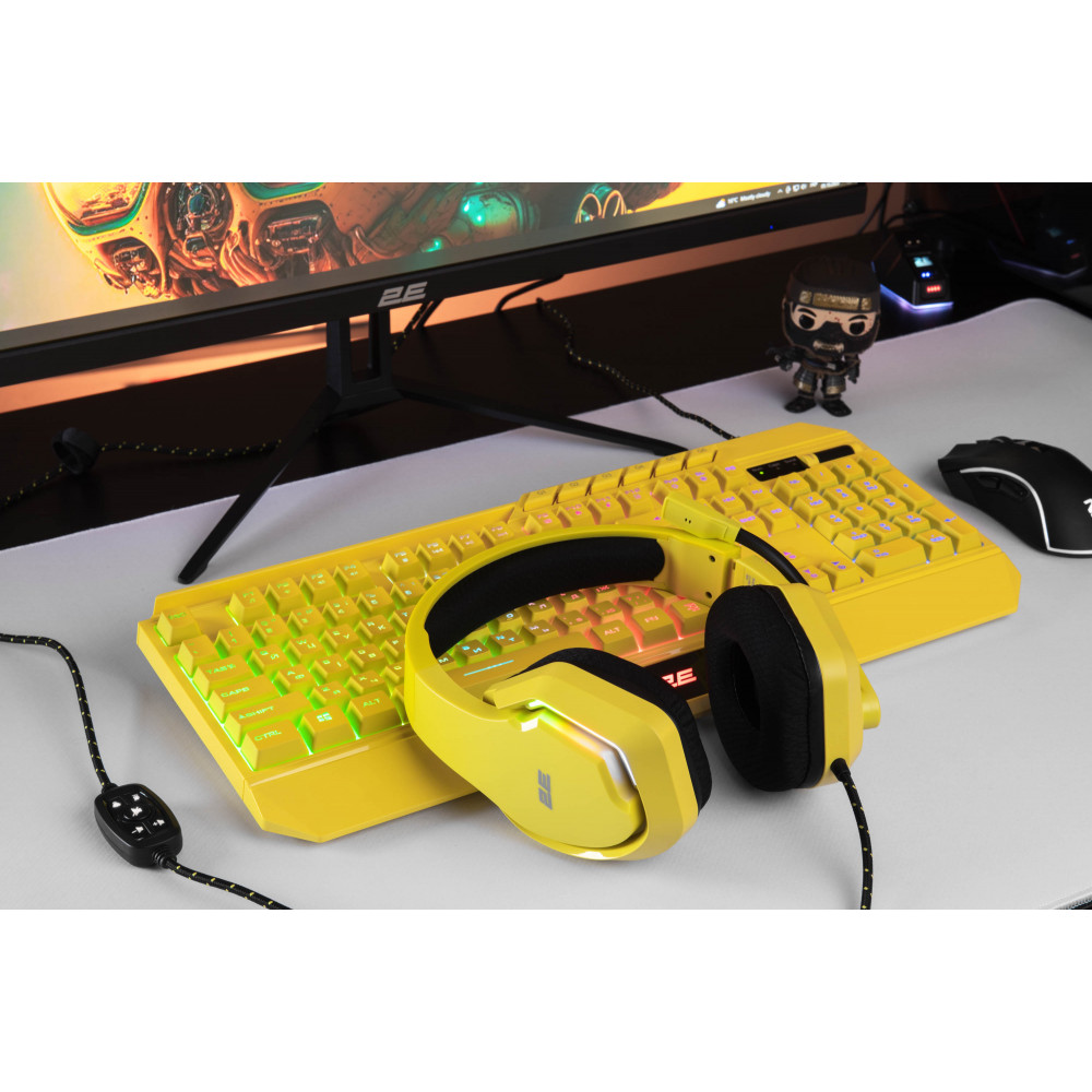 Клавіатура мембранна 2E GAMING KG315 110key, USB-A, EN/UA, RGB, жовтий