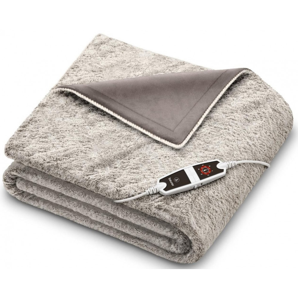 Електроковдра Beurer, від мережі, 200х150см, 150Вт, 6 режимів, фліс, плюш, сірий