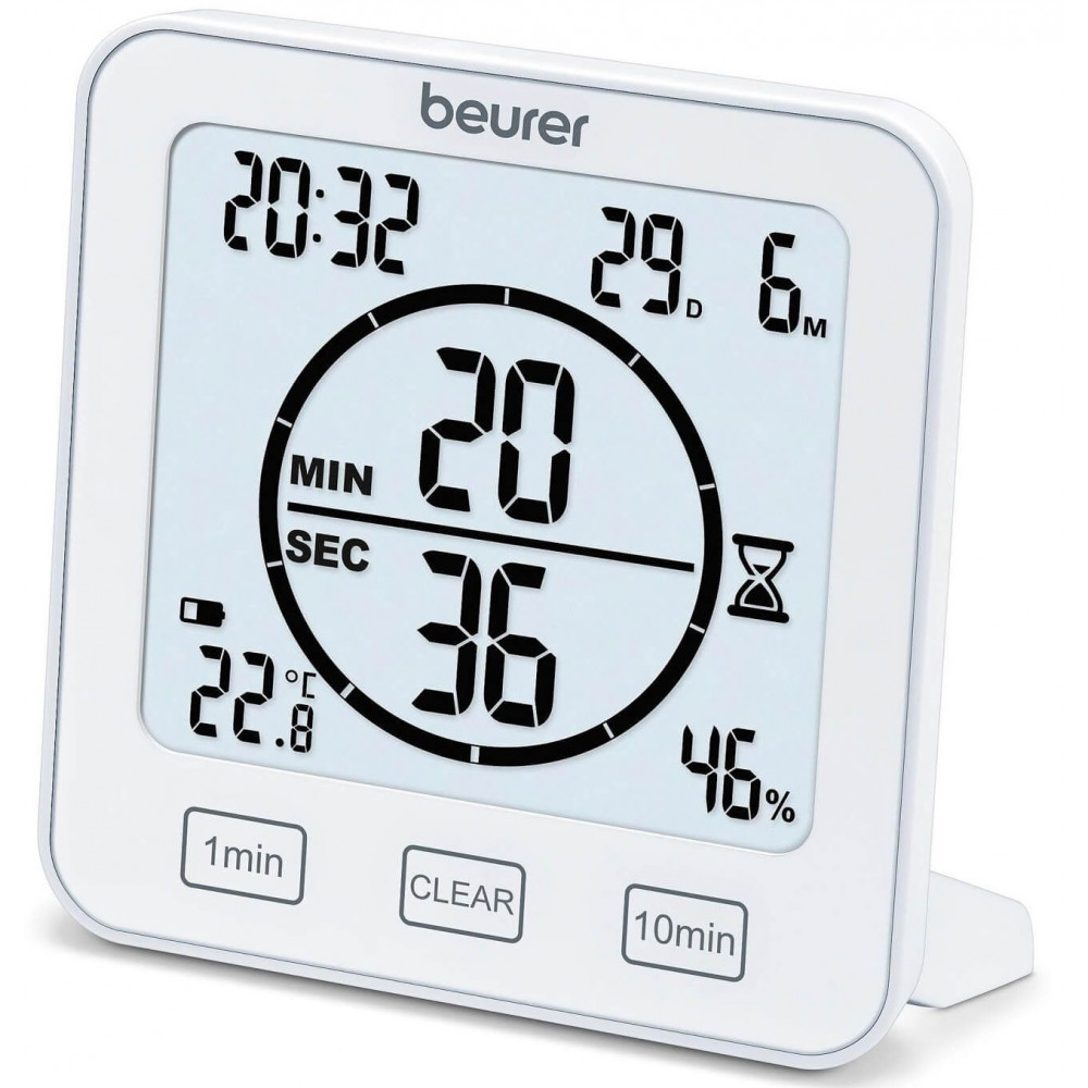 Термогігрометр Beurer, внутр. вимірювання, темп-ра, вологість, час, AAAx2, в комплекті, білий