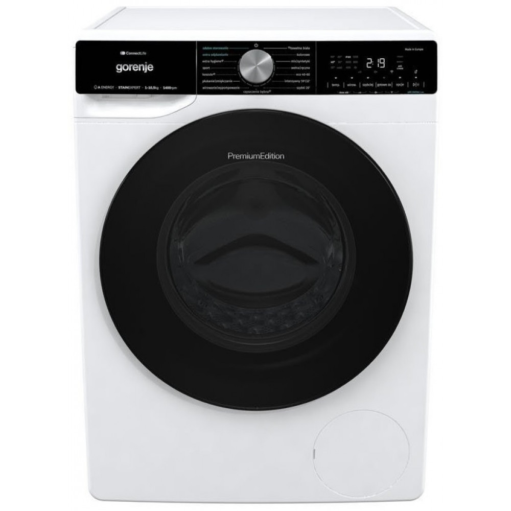 Пральна машина Gorenje фронтальна, 10,5кг, 1400, A+++, 60см, дисплей, інвертор, пара, Wi-Fi, підсвітка барабану, білий