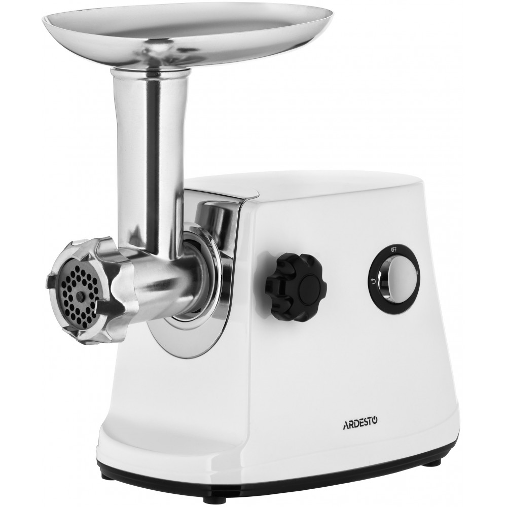 М'ясорубка Ardesto, 1600Вт, 1.6кг/хв, 3 решітки, насадка для ковбас, кеббе, 3 терки, пластик, біло-сріблястий