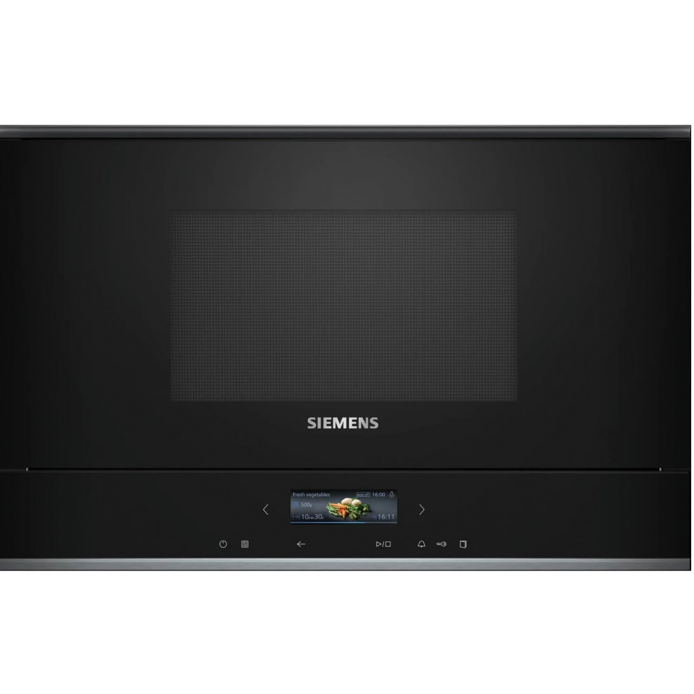 Мікрохвильова піч Siemens вбудована, 21л, електр. керув., 900Вт, гриль, дисплей, чорний