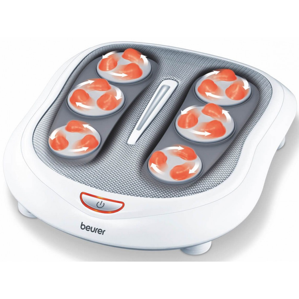 Масажер Beurer для ніг, від мережі, 2 швидкості, 18 головок шиацу, підігрів, білий