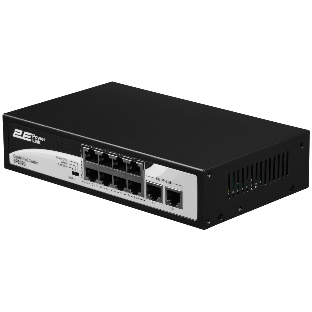 Комутатор 2E PowerLink SP802G 10xGE (8xPoE, 2xUplink), 120Вт, Некерований