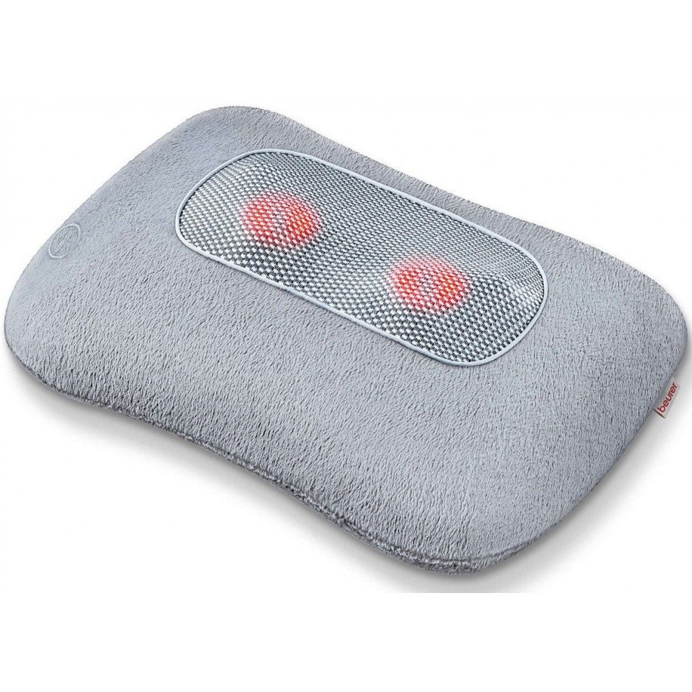 Масажна подушка Beurer для плечей, шиї, спини та ніг, від мережі, 4 головки шиацу, підігрів, сірий