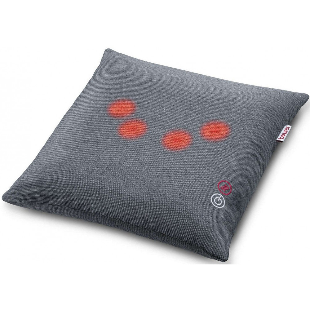 Масажна подушка Beurer для плечей, шиї, спини та ніг, від мережі, 4 головки шиацу, підігрів, сірий