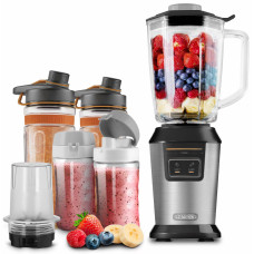 Блендер для смузі Sencor стаціонарний 800Вт, 4 ємності, чаша-900мл, скло, млин для кави, сірий
