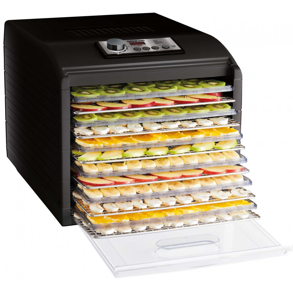 Сушарка для продуктів Sencor 500Вт, піддонів -2x33см, діаметр-33см, макс-70°С, сітка для ягід в компл., алюміній, пластик , чорний