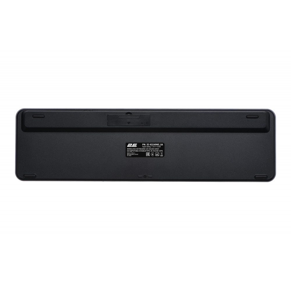 Клавіатура мембранна 2E KS240 110key, WL/BT, EN/UK, сіро-чорний
