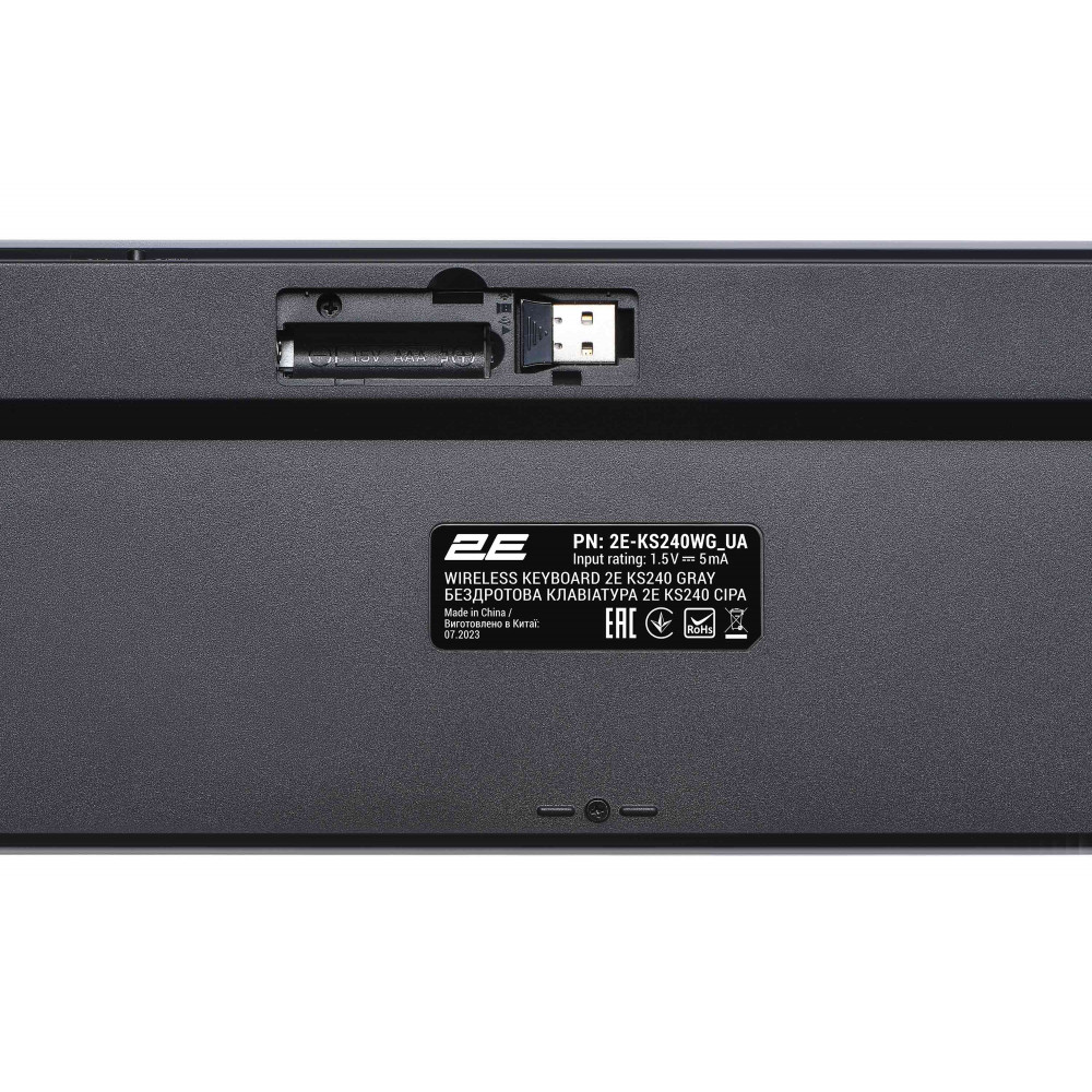 Клавіатура мембранна 2E KS240 110key, WL/BT, EN/UK, сіро-чорний