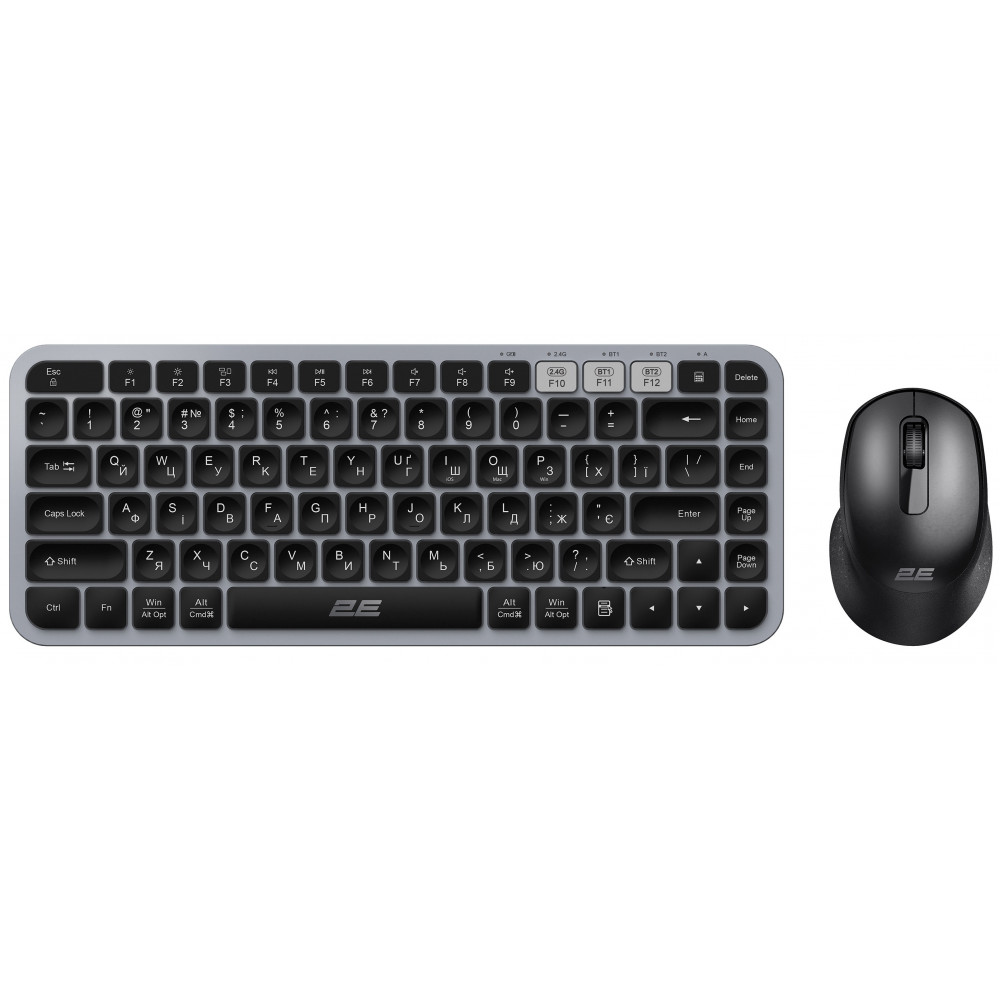Комплект клавіатура та миша 2E MK430 WL/BT, EN/UK, сіро-чорний