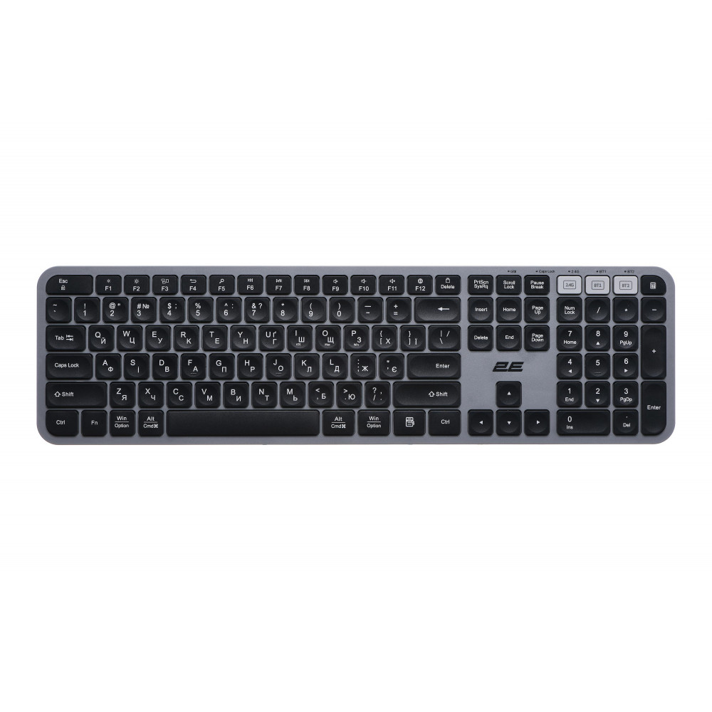 Комплект клавіатура та миша 2E MK440 WL/BT, EN/UK, сіро-чорний