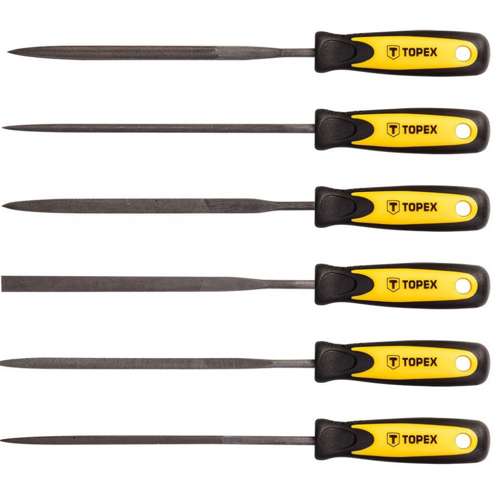 Надфілі по металу TOPEX, набір 6шт, алмазні, діаметр 3мм, рукоятка двокомпонентна, 150мм