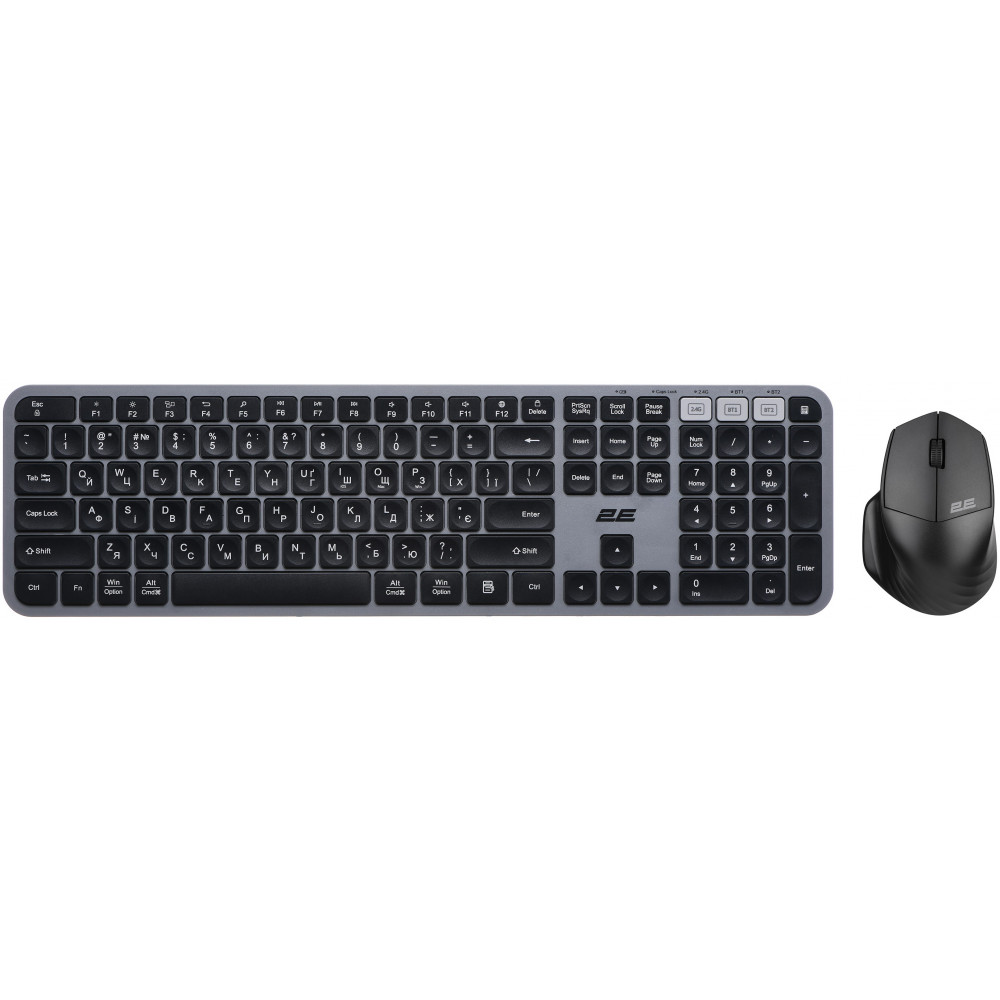 Комплект клавіатура та миша 2E MK440 WL/BT, EN/UK, сіро-чорний