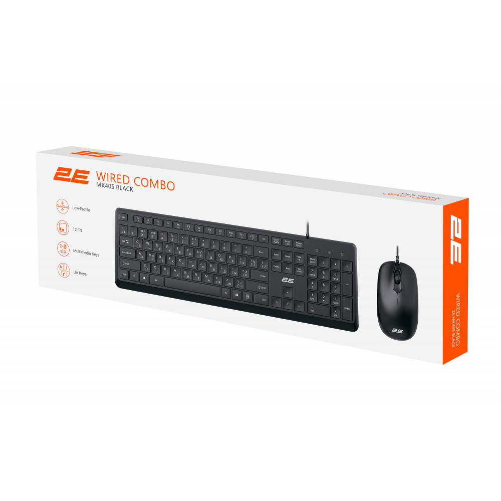 Комплект клавіатура та миша 2E MK405 USB-A, EN/UK/RU, чорний