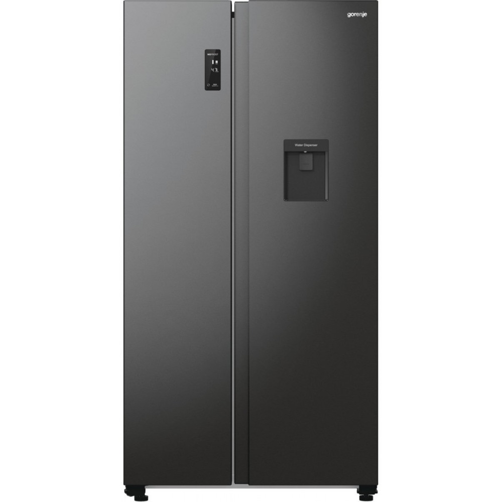 Холодильник SBS Gorenje, 179х67х92см, 2 двері, 353(191)л, А++, NF+, Інв., Зона св-ті, диспенсер, генератор льоду, Зовн. Диспл, чорний