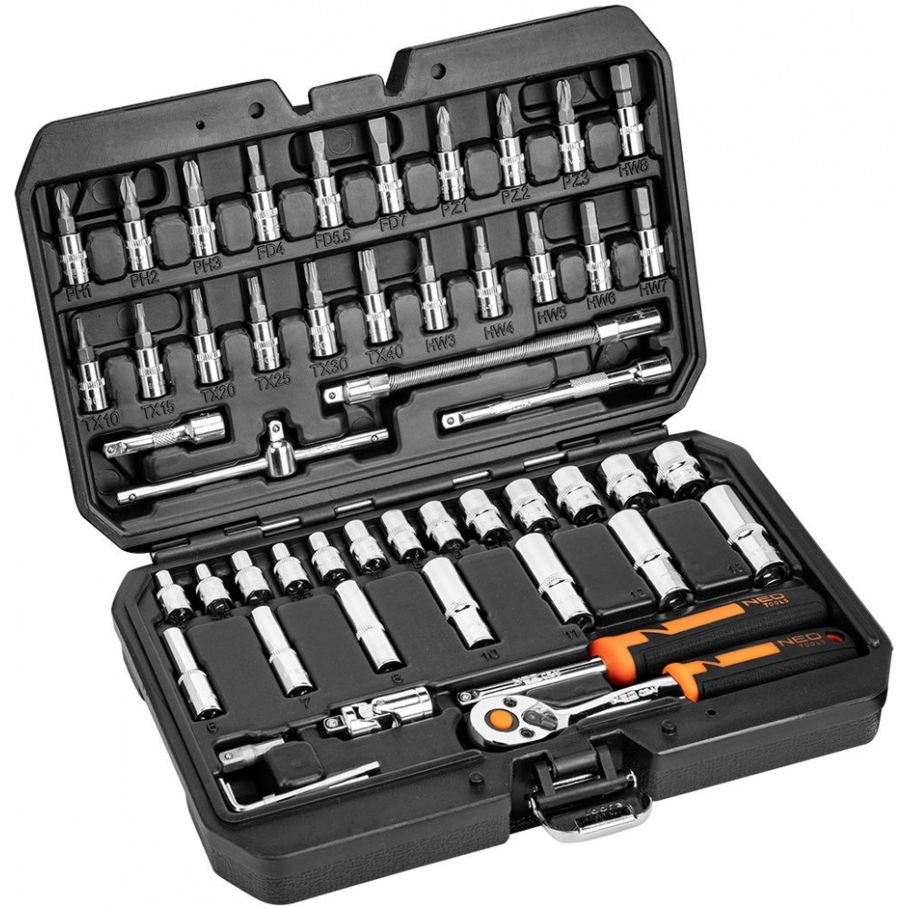 Набір інструментів Neo Tools, набір торцевих головок, 53шт, 1/4